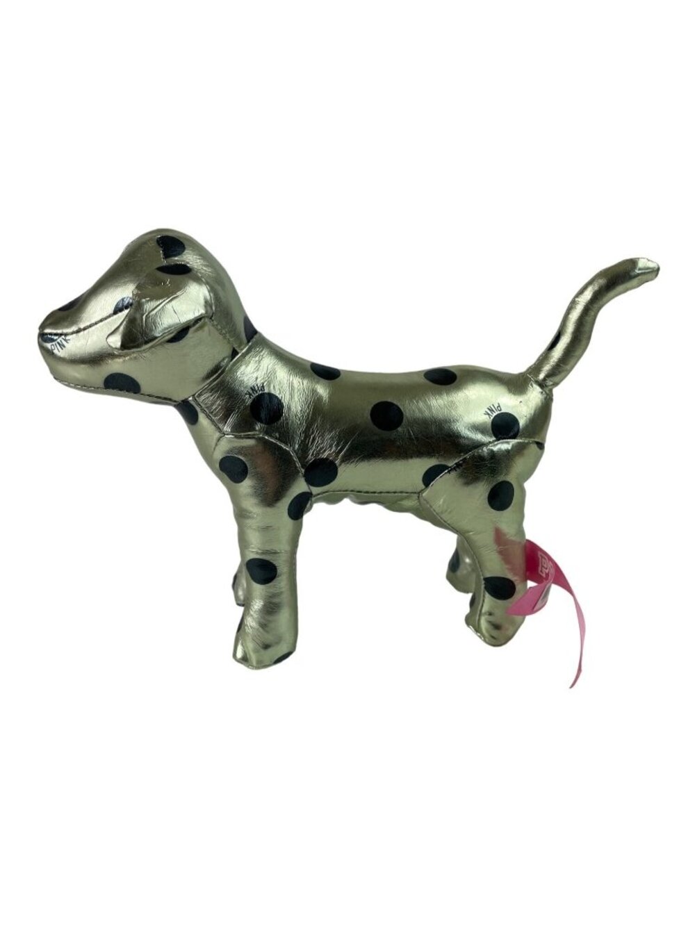 Victoria's Secret Pink Metallic Gold with/Black Polka Dot Dog Plush